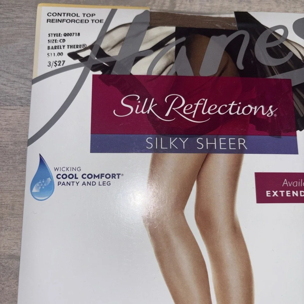 Pantyhose Reinforced Hanes Sheer Silk Reflections Control Top Sz CD Barely There